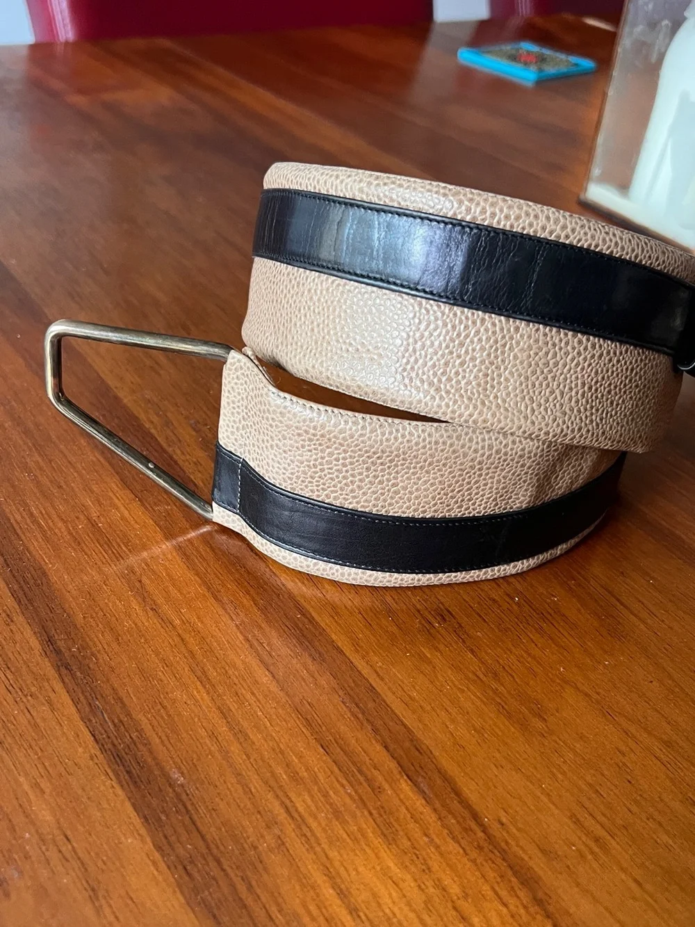 Charles Jourdan Vintage Two-Tone Brown and Black Leather Belt with Brass Buckle